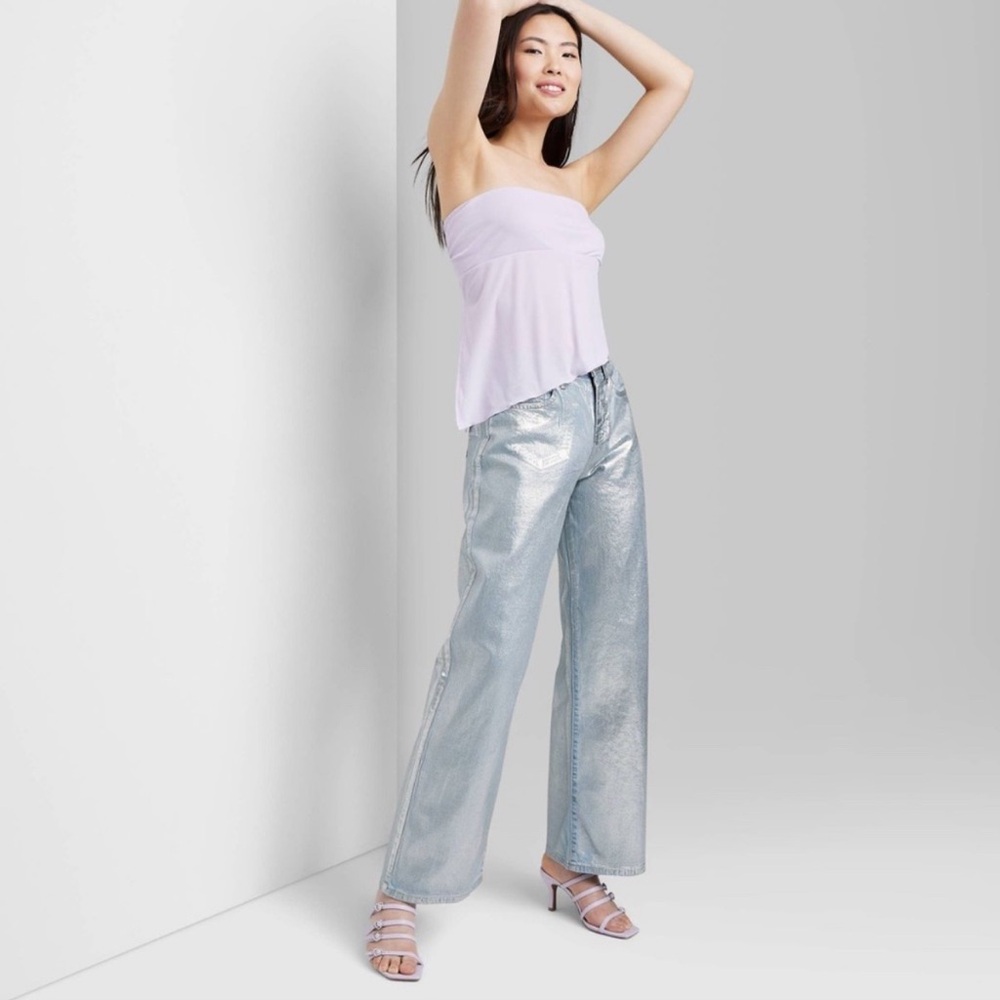 Wild Fable Metallic Silver Wide Leg Jeans